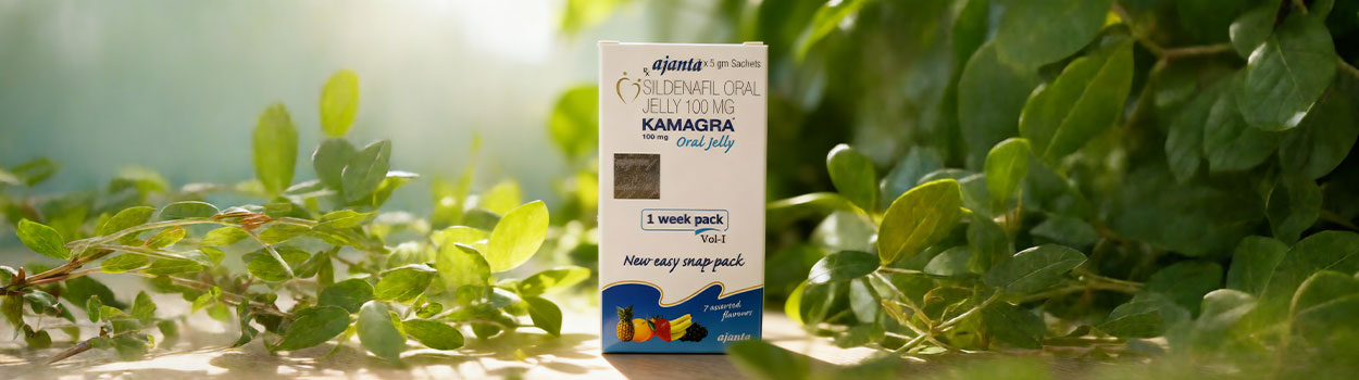 Kamagra Zselé 100mg csomagolás természetes környezetben zöld levelek között